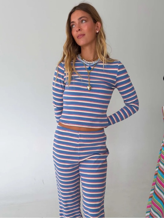 Pretty Garbage Tops - Fancy Boutique Simone Striped Top Blue Multi Medium New Trendy Cozy